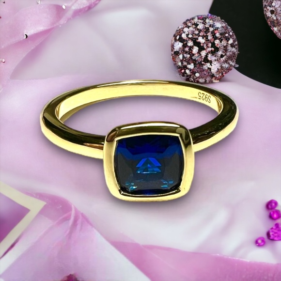 Blue Sapphire Ring 18k Yellow Gold Vermeil , September birthstone , Promise Ring - Picture 6 of 8